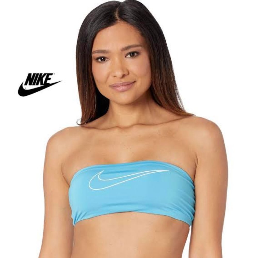 NWT NIKE Women Swim LOGO Bandeau Bikini Top in Chlorine Blue